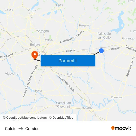 Calcio to Corsico map