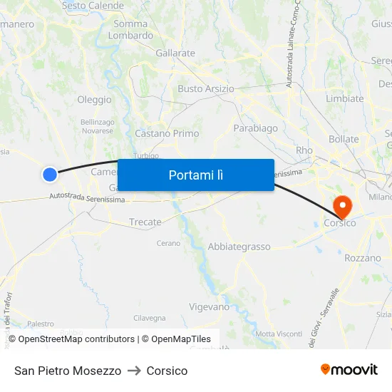 San Pietro Mosezzo to Corsico map