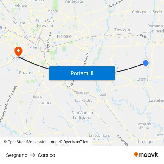 Sergnano to Corsico map