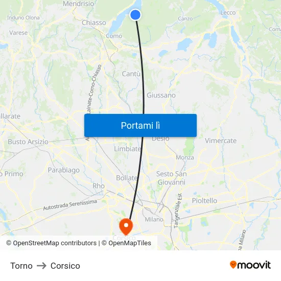 Torno to Corsico map
