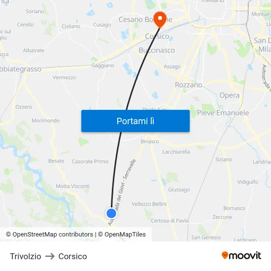 Trivolzio to Corsico map