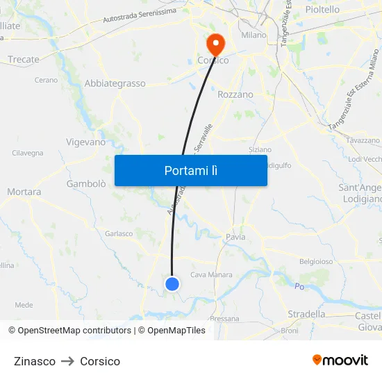 Zinasco to Corsico map