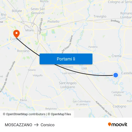 MOSCAZZANO to Corsico map