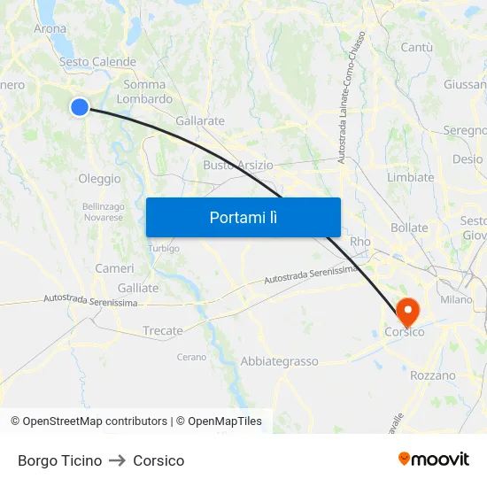 Borgo Ticino to Corsico map