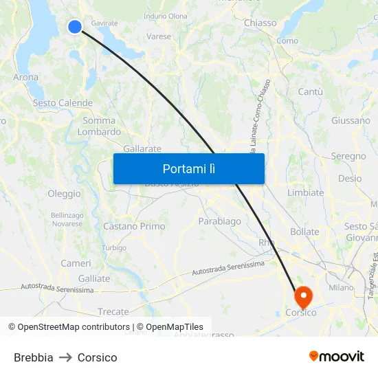Brebbia to Corsico map