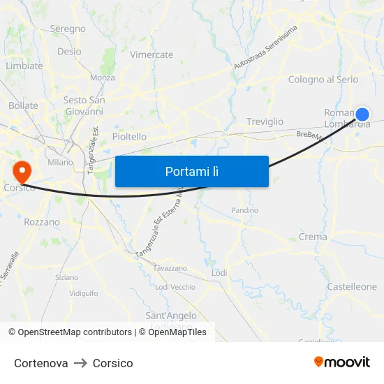 Cortenova to Corsico map