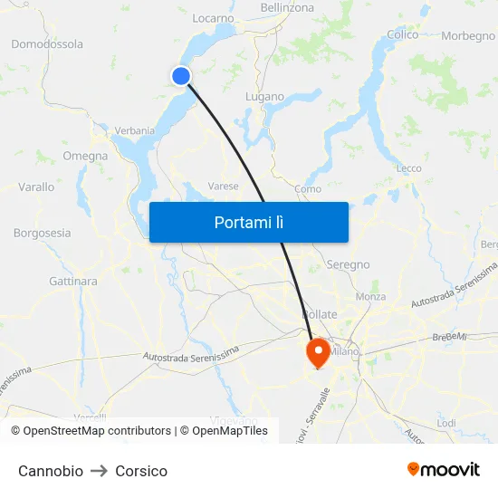 Cannobio to Corsico map