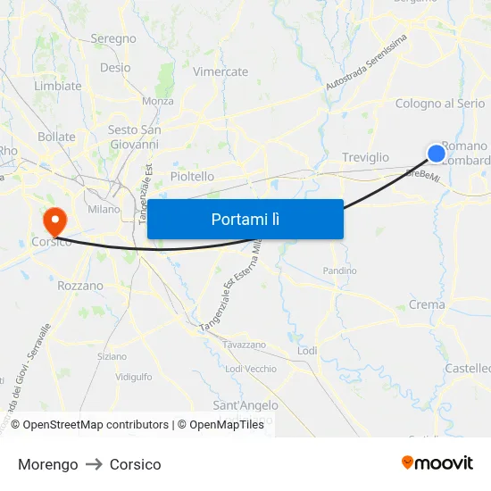 Morengo to Corsico map
