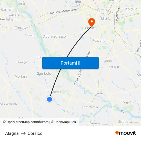 Alagna to Corsico map