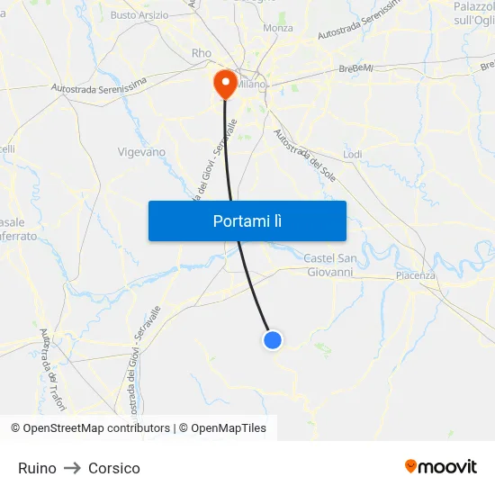 Ruino to Corsico map