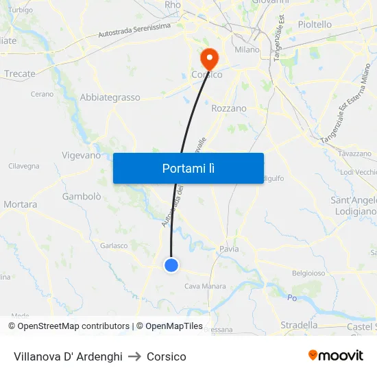 Villanova D' Ardenghi to Corsico map