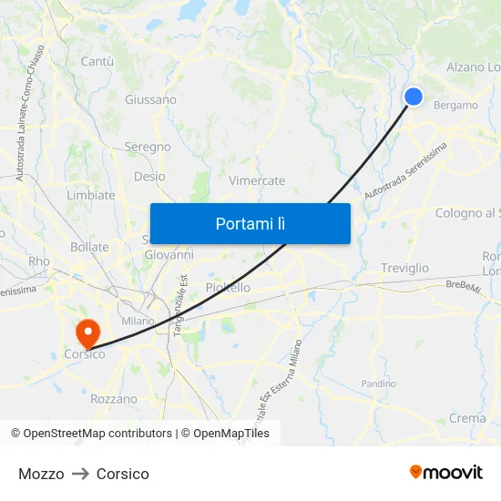 Mozzo to Corsico map