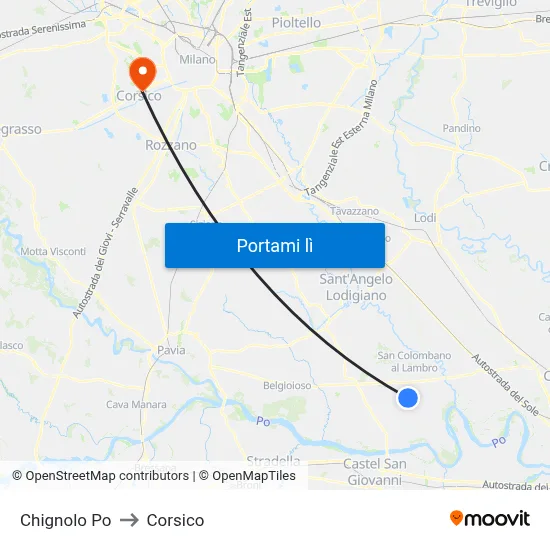 Chignolo Po to Corsico map