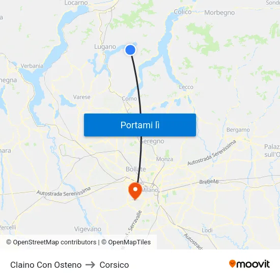 Claino Con Osteno to Corsico map