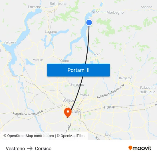 Vestreno to Corsico map