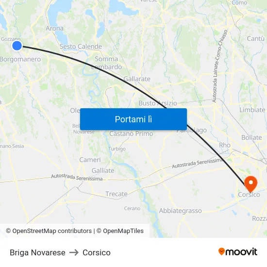 Briga Novarese to Corsico map