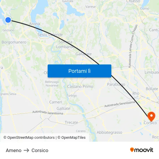 Ameno to Corsico map