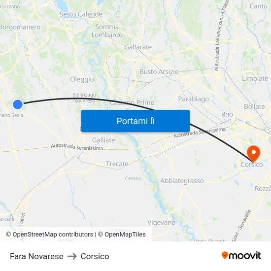 Fara Novarese to Corsico map