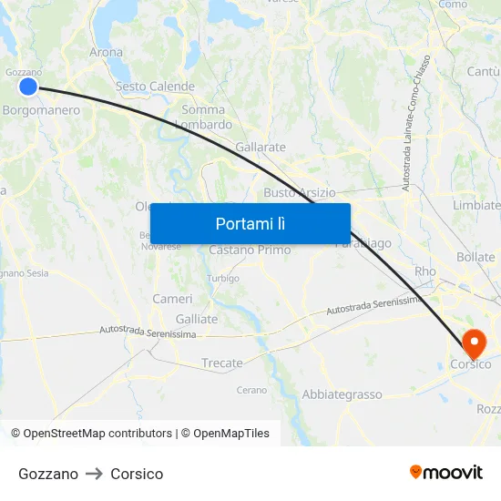 Gozzano to Corsico map