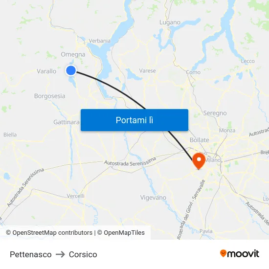 Pettenasco to Corsico map