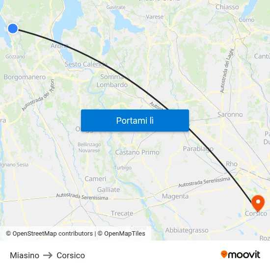 Miasino to Corsico map