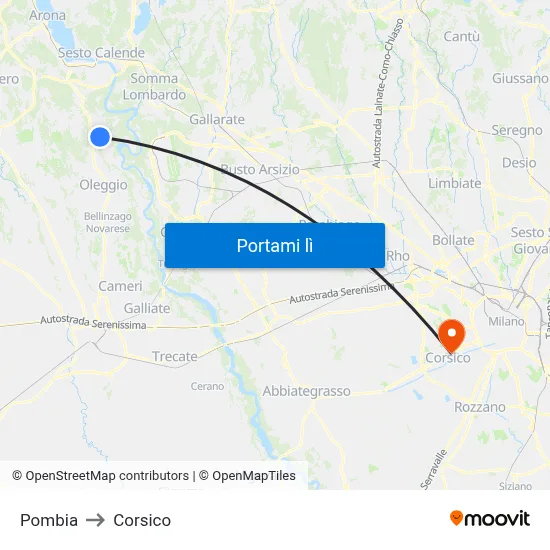 Pombia to Corsico map