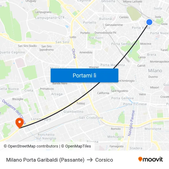 Milano Porta Garibaldi (Passante) to Corsico map