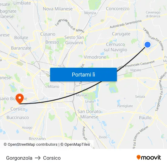 Gorgonzola to Corsico map