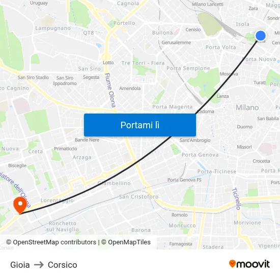 Gioia to Corsico map