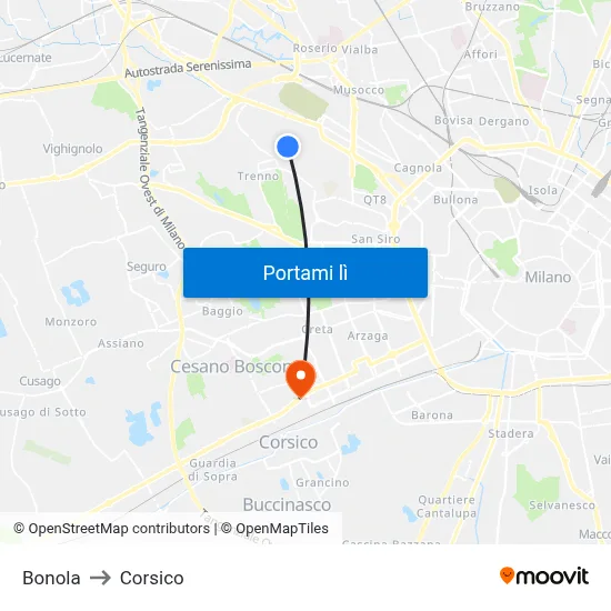 Bonola to Corsico map