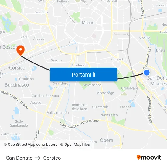 San Donato to Corsico map