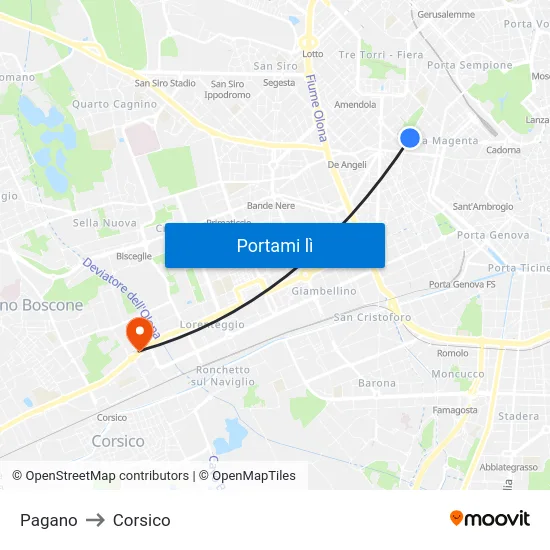Pagano to Corsico map