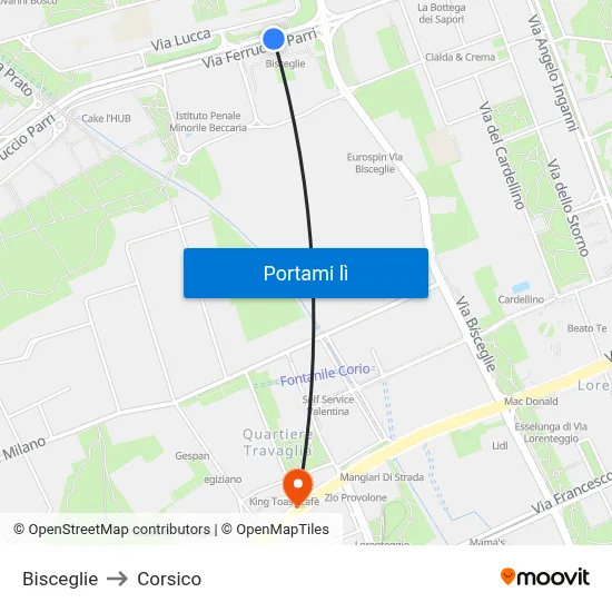 Bisceglie to Corsico map
