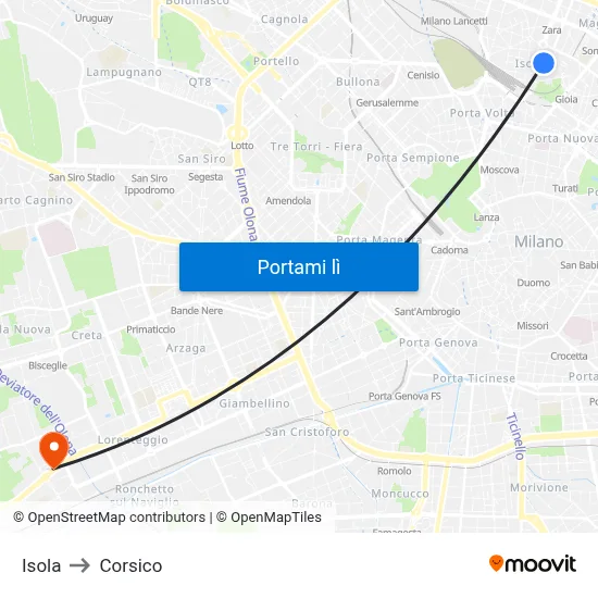 Isola to Corsico map