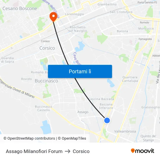 Assago Milanofiori Forum to Corsico map