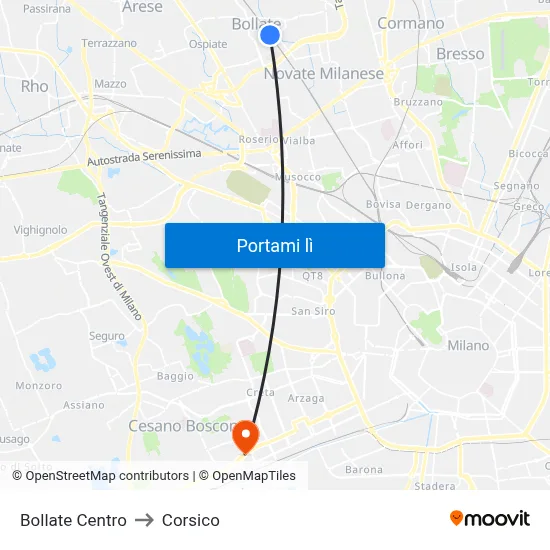 Bollate Centro to Corsico map