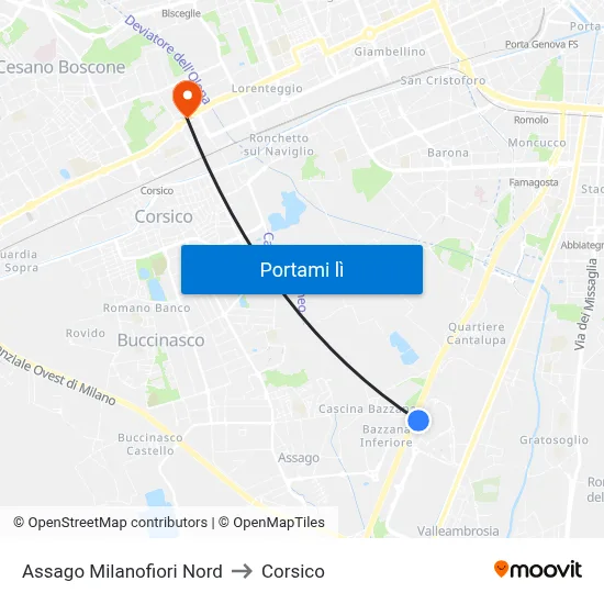 Assago Milanofiori Nord to Corsico map