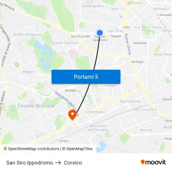 San Siro Ippodromo to Corsico map