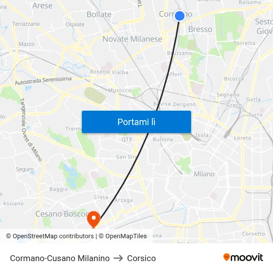 Cormano-Cusano Milanino to Corsico map