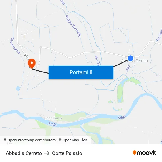 Abbadia Cerreto to Corte Palasio map