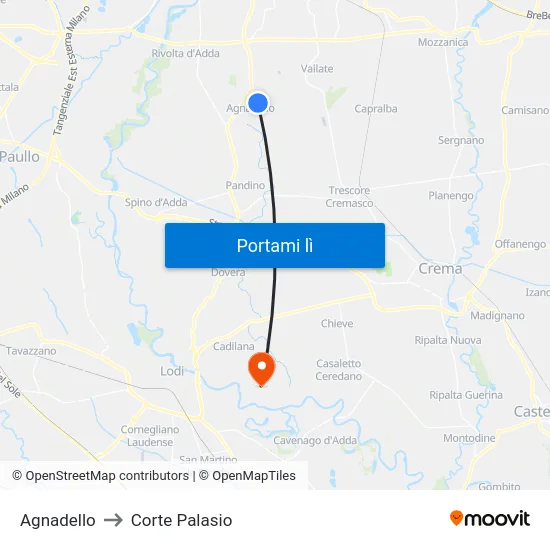 Agnadello to Corte Palasio map