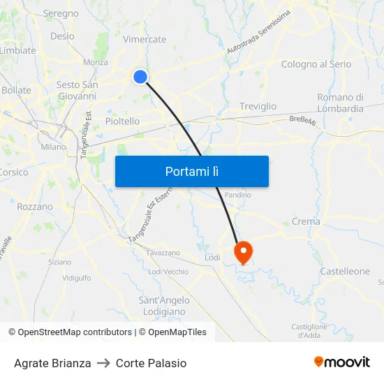 Agrate Brianza to Corte Palasio map