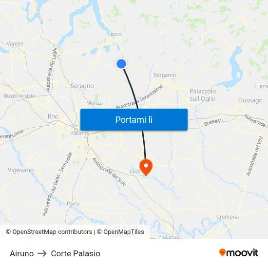 Airuno to Corte Palasio map