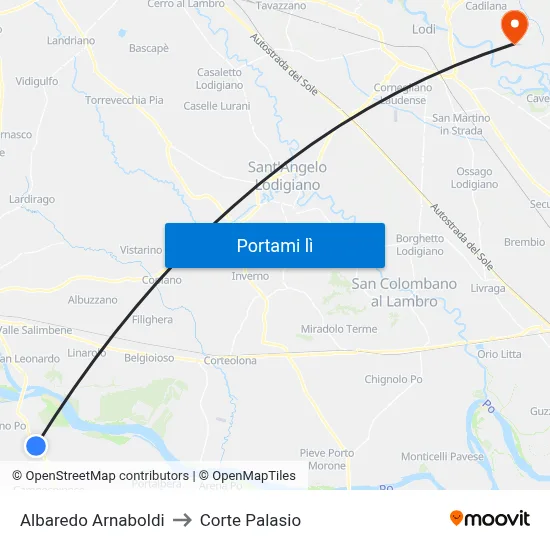 Albaredo Arnaboldi to Corte Palasio map