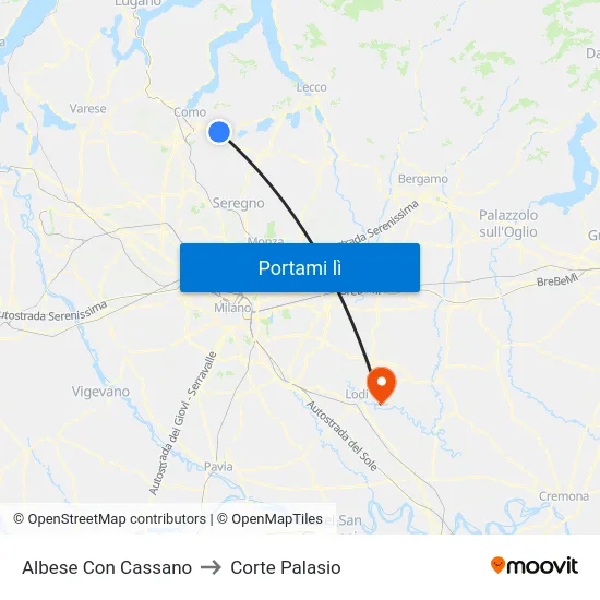 Albese Con Cassano to Corte Palasio map