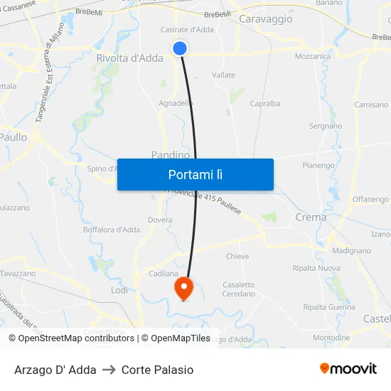 Arzago D' Adda to Corte Palasio map