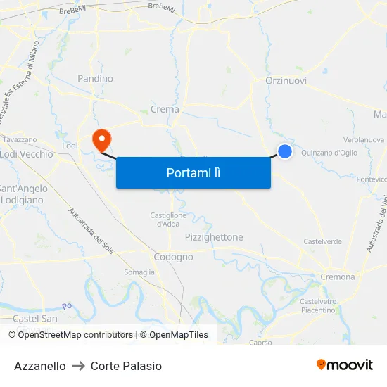 Azzanello to Corte Palasio map