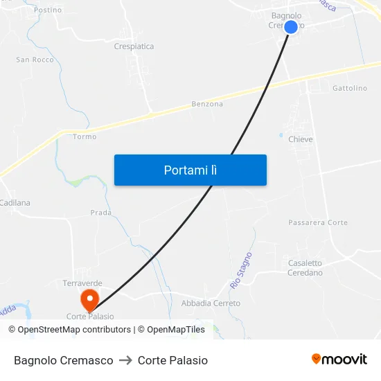 Bagnolo Cremasco to Corte Palasio map