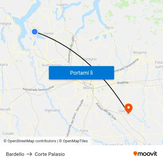Bardello to Corte Palasio map