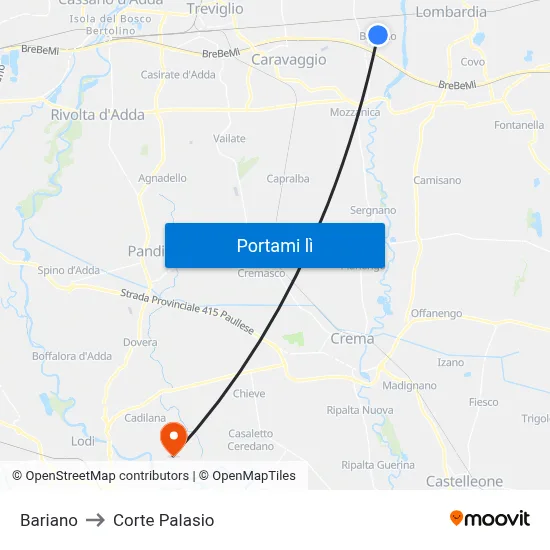 Bariano to Corte Palasio map